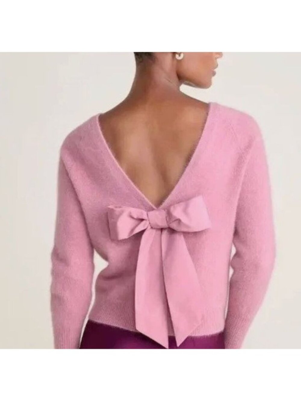 Vineyard Vines Luxe Bow-Back Pullover pale pink sweater, small
